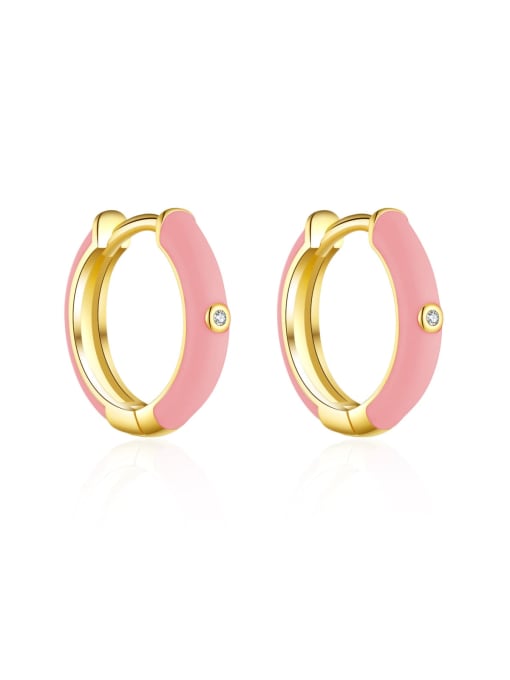 18K gold [pink dropper glue] 925 Sterling Silver Cubic Zirconia Enamel Geometric Trend Stud Earring